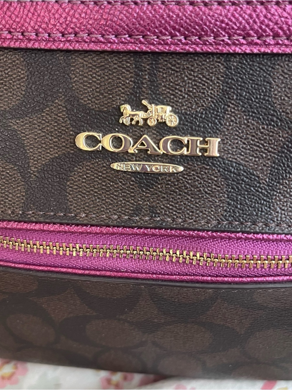 Coach Rowan Signature Brown & Hot Pink Dome Satchel Crossbody Bag - Picture 7 of 8